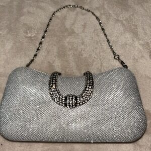 Silver Sparkle Rhinestone Clasp Hard She'll Evening Bridal Fancy‎ Bag Purse